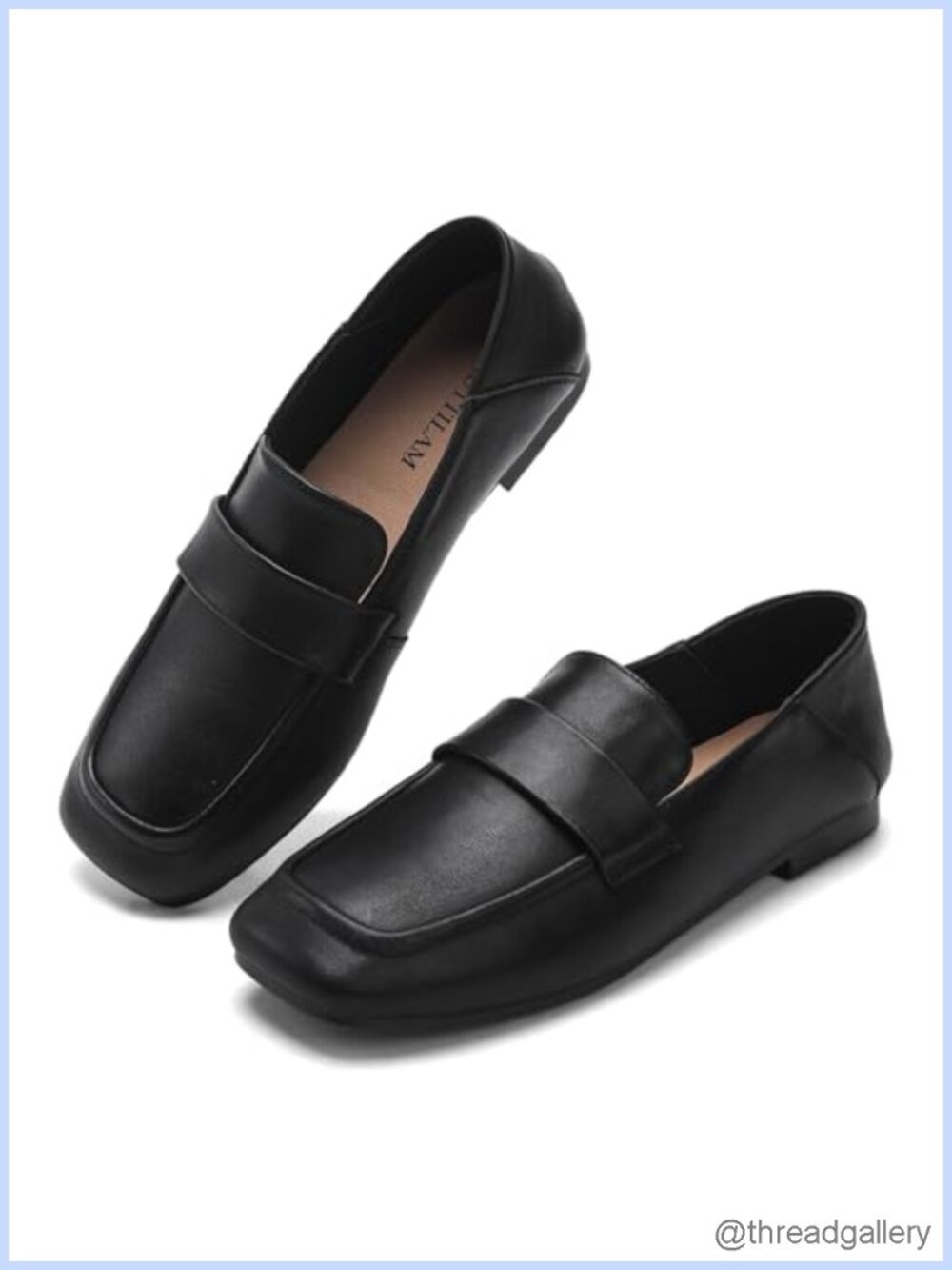 Genuine Leather Square Toe Loafers Slip-On Dress Shoes Office Flats